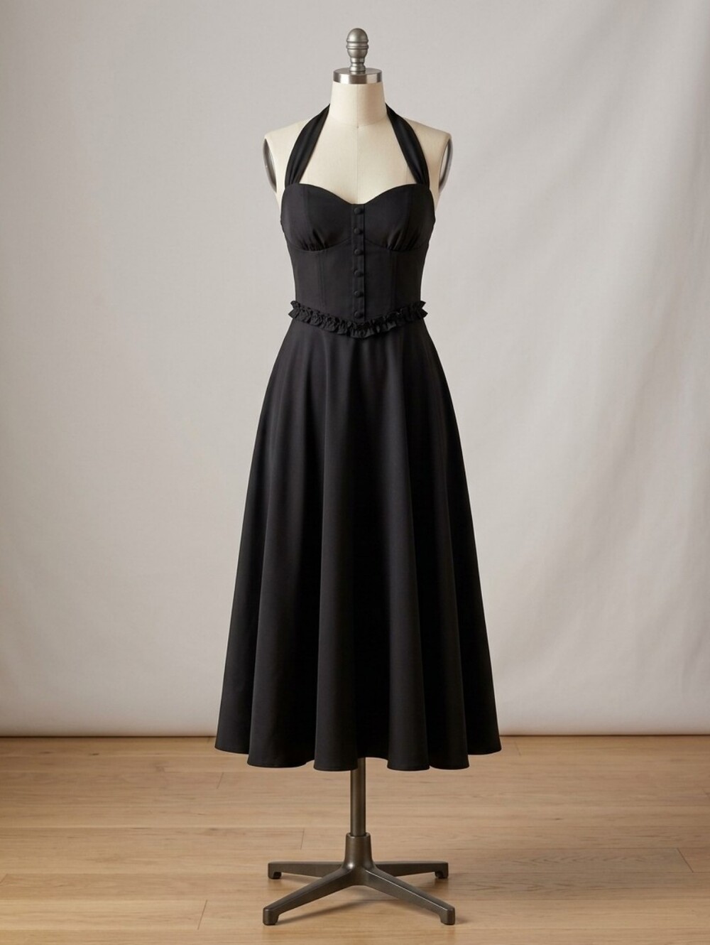 Elegant Black Halter Midi Dress